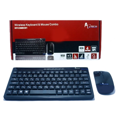 Picture of A.Tech 2.4Ghz Mini Slim Wireless Keyboard & Mouse Combo For Laptop or Desktop PC - Black