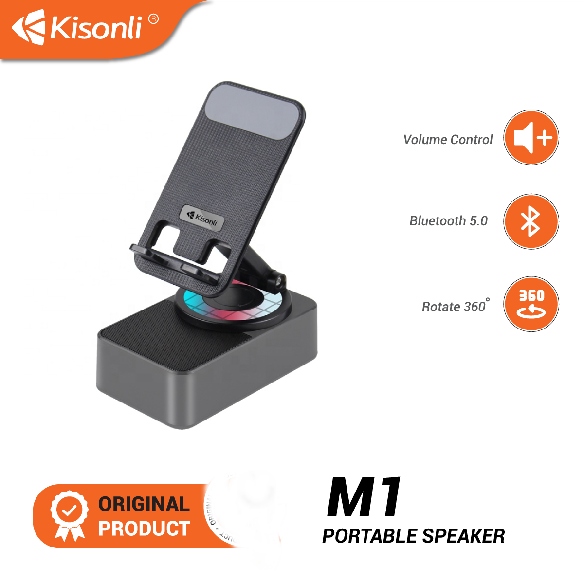 Picture of KISONLI Speaker Bluetooth M-1 Phone Holder 360° Foldable Mobile RGB lights - Multicolor