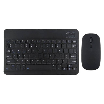 Picture of Wireless Keyboard and Mouse Set: Compact Bluetooth Keyboard (Rechargeable) with Matching Mouse. English Ergonomic Design for a Comfortable Experience on iPad, Tablets, Phones, Laptop, Android, iOS, and Windows - Black