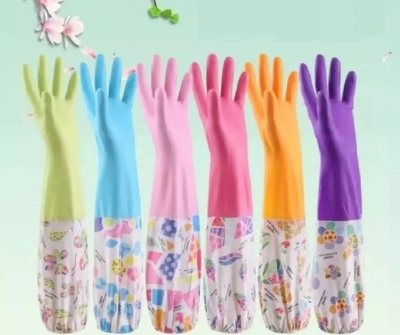 Picture of High Quality Silicone Dish Washing Kitchen Hand Gloves (Multicolor) - Multicolor
