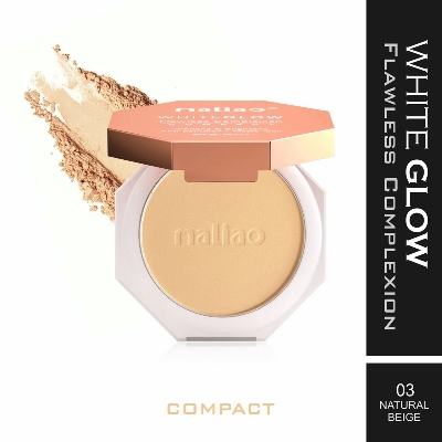 Picture of Maliao White Glow Flawless Complex Compact Powder (NATURAL BEIGE) Whitens & Brightens Anti-pollution Matte look Spf 25 PA+++ - Natue