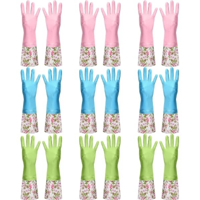 Picture of High Quality Silicone Dish Washing Kitchen Hand Gloves (Multicolor 1pairs) 2pcs - Multicolor