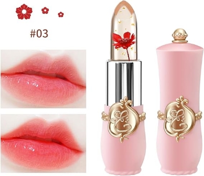 Picture of Transparent Lipstick Jelly Flower Moisturizing Lipstick Color Changing Lip Balm Lip Care Lipstick Shade 03 - 3,Fresh