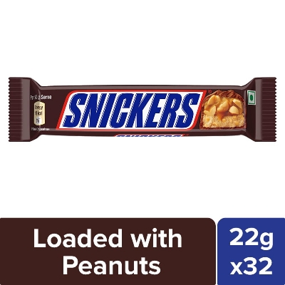 Picture of Snickers Peanut Chocolate Bar 22g Pack of 32   NET WEIGHT 704g