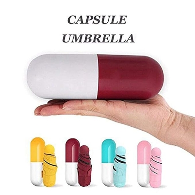Picture of Folding Umbrella With Cute Capsule Case - Sky Blue Color - Portable Umbrella For Rainy Days