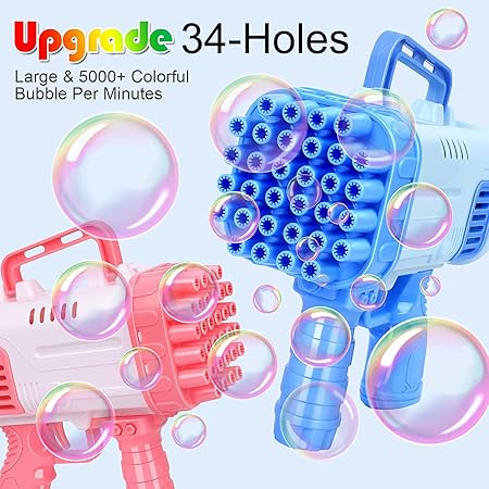 Picture of 34-Hole Bubble Machine Gun - 2024 Upgrade Gatling Bubble Machine Bubble Bazooka Machine Rocket Launcher Bubble Maker Blower for Boys Girls Adults Birthday Party (Multicolor)