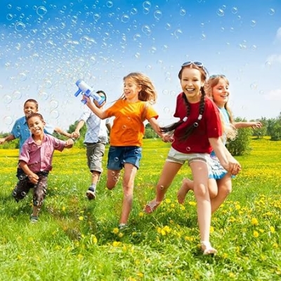 Picture of HK Toys Big Size 32 Holes Bubble Gun with Bubble Solution Rocket Boom Bubble Gun Bubble Makers for Kids. Multicolor (Note :- Use only New Batteries)