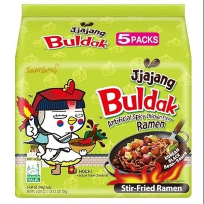 Picture of SAMYANG Jjajang Buldak Chicken Flavor Ramen - Spicy Black Bean Noodles –   (5 Pack) Family Pack