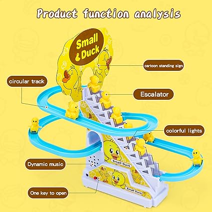 Picture of DIY Rail Racing Track Electric Small Duck Climbing Stairs Toy Pig Action Figures Toys Music Roller Coaster Toy For Kids Gift
