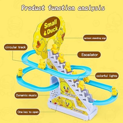 Picture of DIY Rail Racing Track Electric Small Duck Climbing Stairs Toy Pig Action Figures Toys Music Roller Coaster Toy For Kids Gift