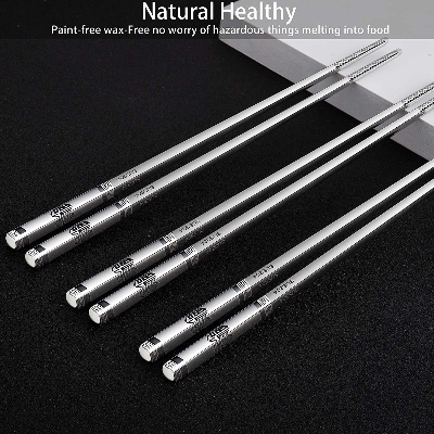 Picture of Chopsticks Reusable Metal Chopsticks 304 Stainless Steel Chopsticks Set Square Non-slip Dishwasher Safe Premium Quality Lightweight Reusable Chop Sticks Japanese Korean Laser Engraved 5 Pairs Gift Set