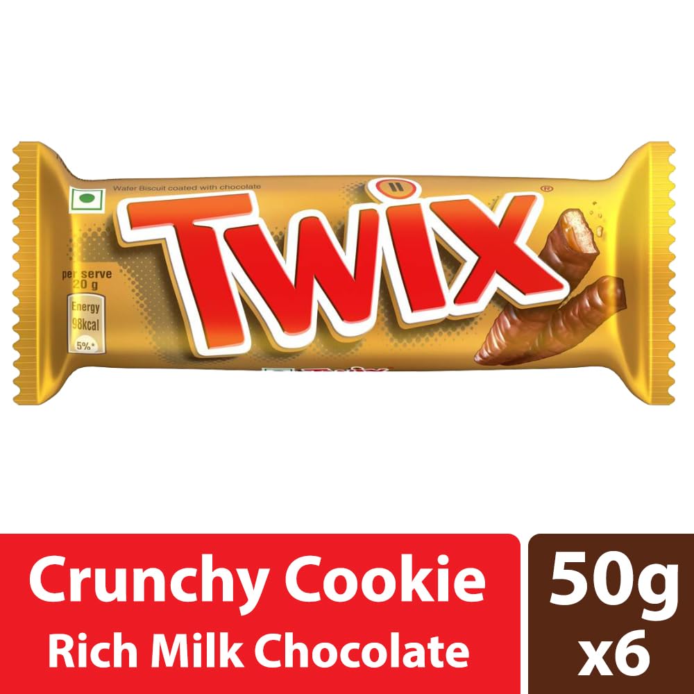 Picture of Twix Caramel Cookie Chocolate Bar | Loaded with Soft Nougat Chewy Caramel & Crunchy Cookie | Premium Chocolate Pack for Sharing with Family & Friends | 50g | Pack of 6