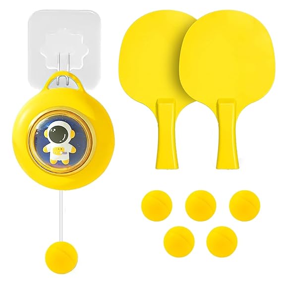 Picture of Eitheo Indoor Hanging Table Tennis Set for Kids Table Tennis Self Training Game Set with 5 Ping Pong Balls & 1 Pair Paddle Ping Pong Training Set Portable Adjustable Game for Kids - Multicolor