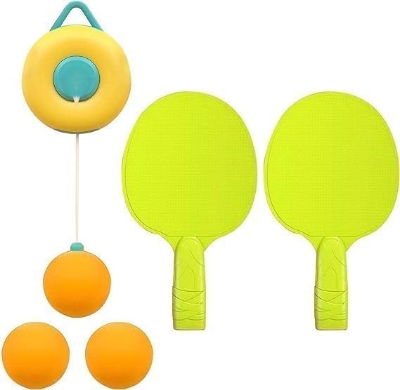 Picture of Eitheo Indoor Hanging Table Tennis Set for Kids Table Tennis Self Training Game Set with 5 Ping Pong Balls & 1 Pair Paddle Ping Pong Training Set Portable Adjustable Game for Kids - Multicolor