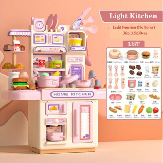 Picture of Kitchen Toys with Realistic Steam and Light 39 Piece Kitchen Accessories Set Mini Kitchen Set for Kids Pretend Play Food Toys for Boys Girls Age 3+ (Purple)