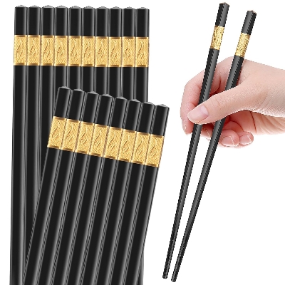 Picture of 10 Pairs Reusable Chopsticks Dishwasher Safe9.5 Inch Fiberglass Chopsticks Set Japanese Chinese Korean Chopsticks for Food Non-Slip Easy to Use (Black Chopsticks)Multicolor