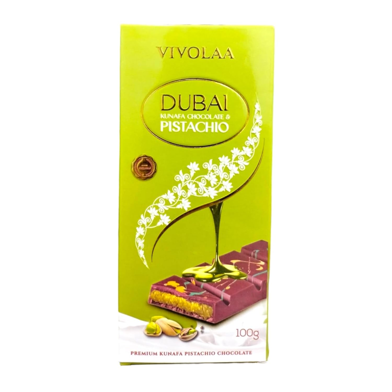 Picture of Vivolaa Dubai Kunafa Chocolate & Pistachio 100 g Premium Kunafa Pistanio Chocolate