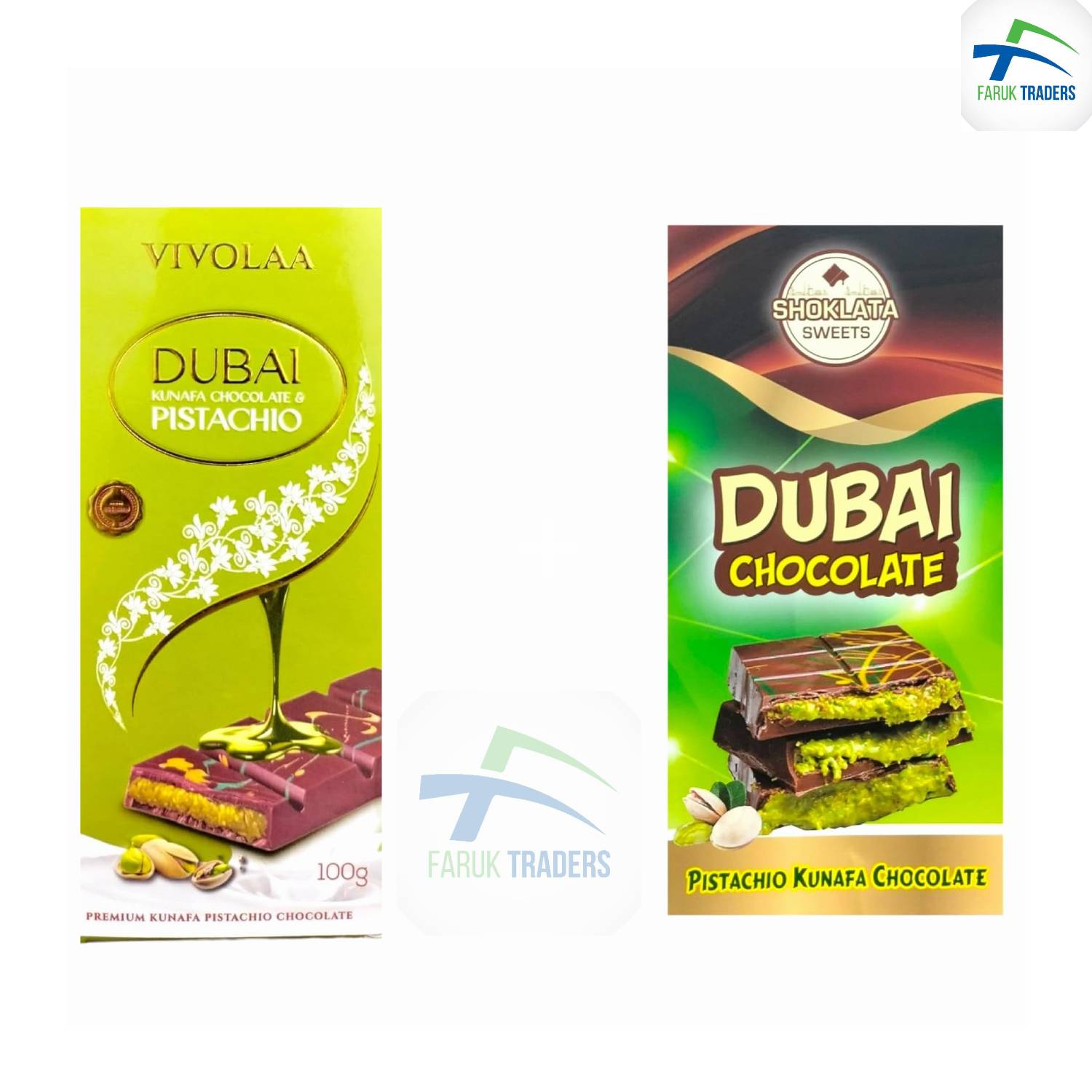 Picture of Vivolaa Dubai Kunafa Chocolate & Pistachio  + Shokolata Sweets Dubai Chocolate Pistachio Kunafa(100 gm +100gm =200 gm ) 2 pcs