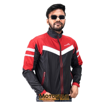 Picture of Windbreaker and Dust Coat Version 3.0 for Bikers (Motostar Lightweight Premium) with High Visibility Color Contrast, Black-Red, Neon,  Blue