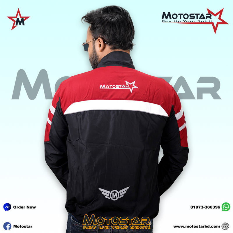 Picture of Windbreaker and Dust Coat Version 3.0 for Bikers (Motostar Lightweight Premium) with High Visibility Color Contrast, Black-Red, Neon,  Blue