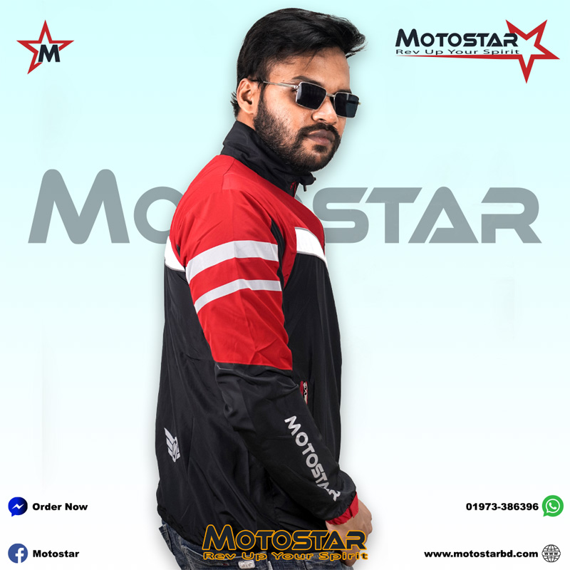 Picture of Windbreaker and Dust Coat Version 3.0 for Bikers (Motostar Lightweight Premium) with High Visibility Color Contrast, Black-Red, Neon,  Blue