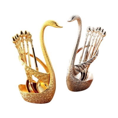 Picture of Spoon Set With Swan Stand - Golden