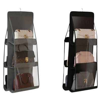 Picture of 6 Pockets Clear Hanging Purse Handbag Tote Bag Storage Organizer Closet Rack