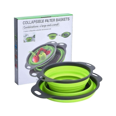 Picture of Collapsible Colander, Set Of 2 Round Silicone Sink Kitchen Strainer Set Folding Water Filter Basket with Handles for Draining Pasta, Vegetable and Fruit