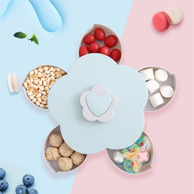 Picture of Rotating Snack Platter Multifunction Petal Shape Storage Box Candy Nut For Home Party Telescopic Organizer