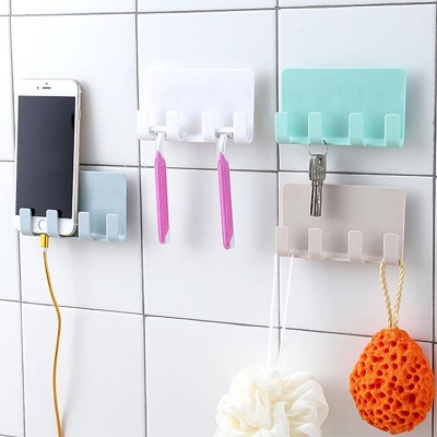 Picture of Mobile Phone Holders Phone Charger Wall Mounted 4 Hooks Storage Hanger Rack Bathroom Hanging Holder Mobile charger stand walls