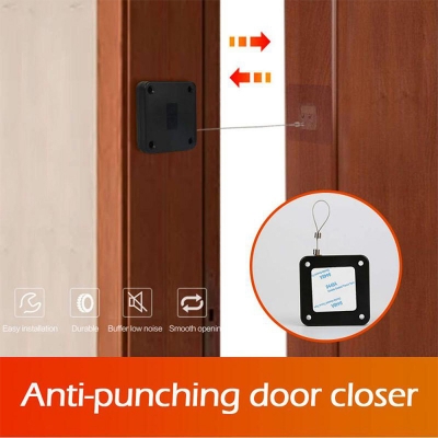 Picture of Punch-Free Automatic Door Closer Wire Rope Anti-Theft Pull Box Can Automatically Close All Doors (Black)
