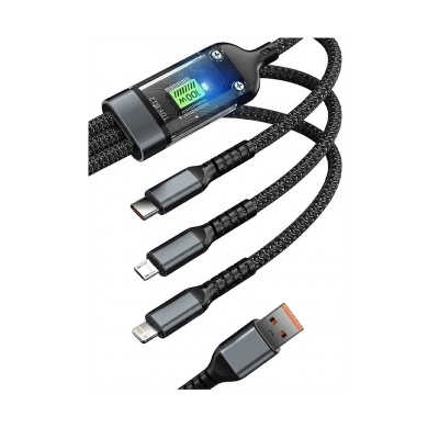 Picture of 100W 3-in-1 Fast Charging Cable Intelligent Support For Ultra-Fast Charging USB, Visual Power Charging Via Multiple Interfaces