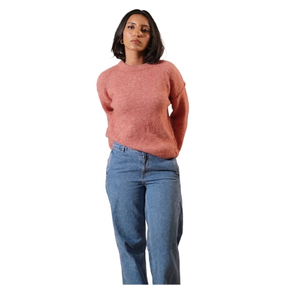 Picture of Bianca Pink Textured Crewneck Sweater