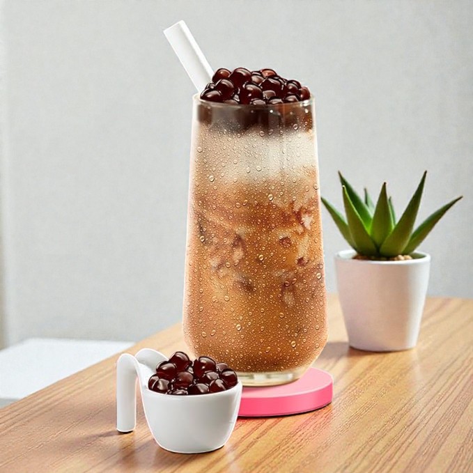 Picture of J WAY Instant Boba Bubble Pearl Classic Milk Tea, Brown Sugar Flavor, Paper Straws Included - 3 Servings