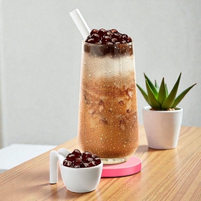 Picture of J WAY Instant Boba Bubble Pearl Classic Milk Tea, Brown Sugar Flavor, Paper Straws Included - 3 Servings