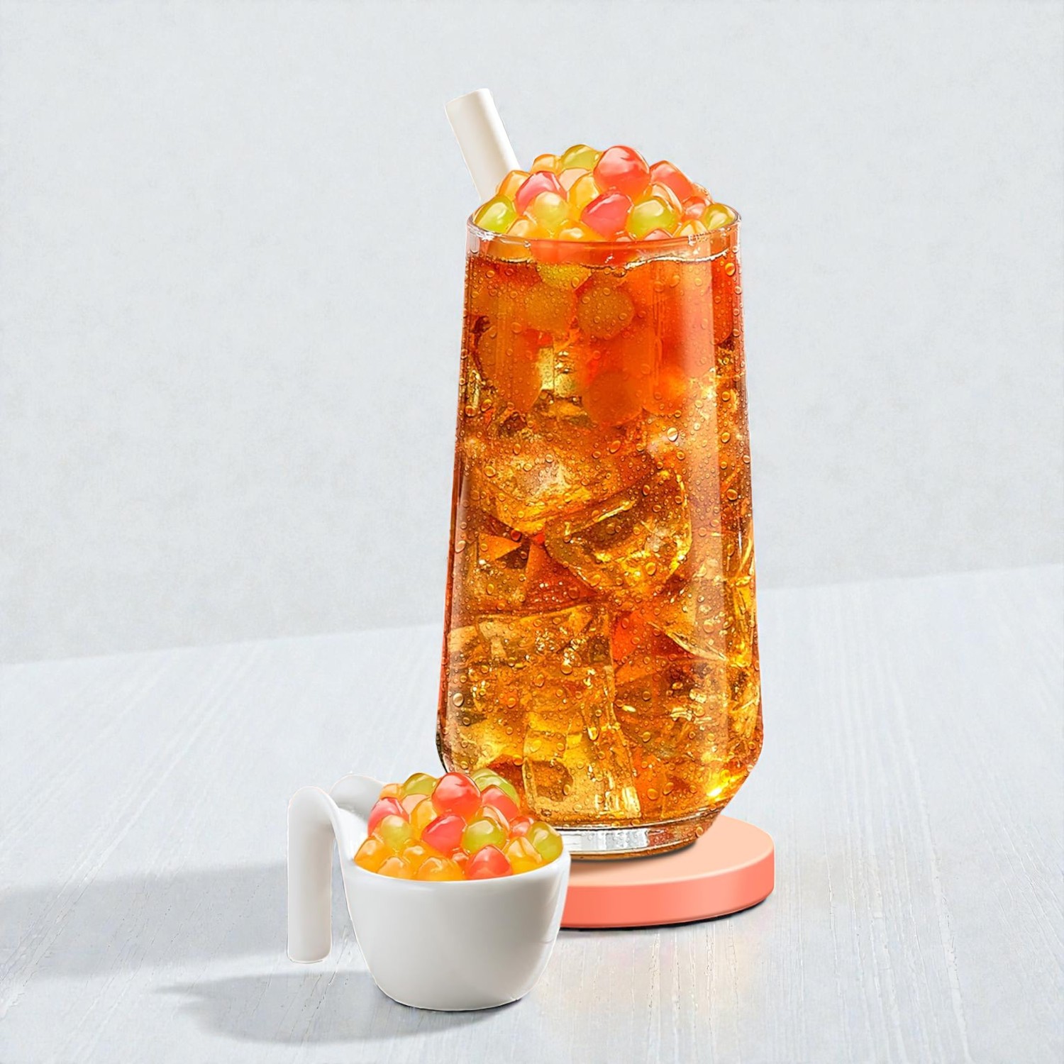 Picture of J WAY Instant Boba Bubble Pearl Mango Peach Black Tea, Fruity Flavor, Paper Straws Included - 3 Servings