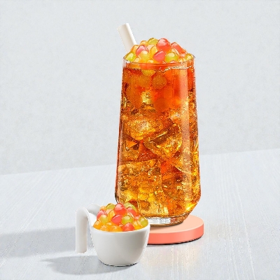 Picture of J WAY Instant Boba Bubble Pearl Mango Peach Black Tea, Fruity Flavor, Paper Straws Included - 3 Servings
