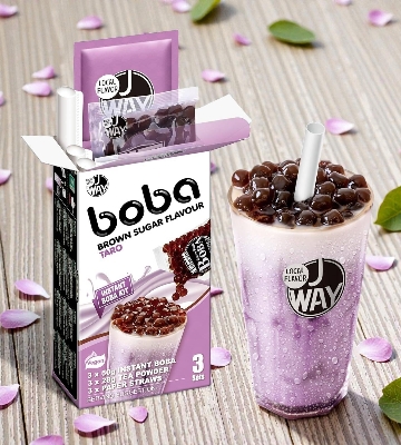 Picture of J WAY Instant Boba Bubble Pearl Taro Milk Tea, Brown Sugar Flavor, Paper Straws Included - 3 Servings