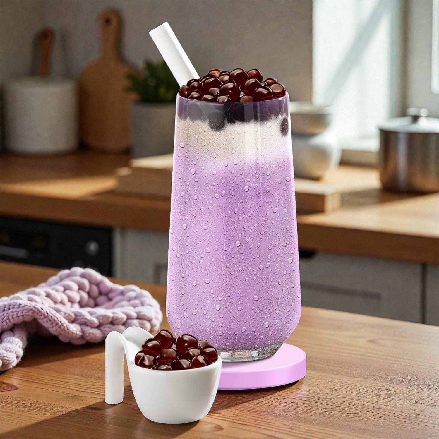 Picture of J WAY Instant Boba Bubble Pearl Taro Milk Tea, Brown Sugar Flavor, Paper Straws Included - 3 Servings
