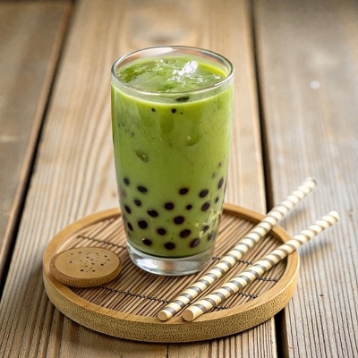 Picture of J WAY Instant Boba Bubble Pearl Matcha Milk Tea, Brown Sugar Flavor, Paper Straws Included - 3 Servings