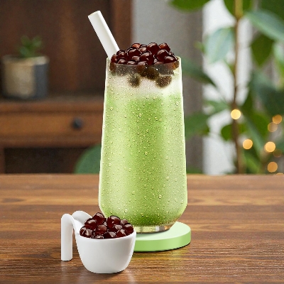 Picture of J WAY Instant Boba Bubble Pearl Matcha Milk Tea, Brown Sugar Flavor, Paper Straws Included - 3 Servings