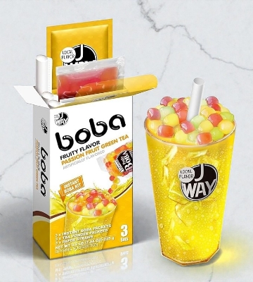 Picture of J WAY Instant Boba Bubble Pearl Passionfruit Green Tea, Fruity Flavor, Paper Straws Included - 3 Servings