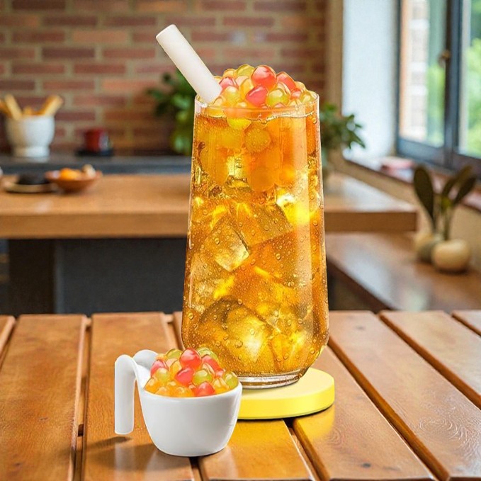 Picture of J WAY Instant Boba Bubble Pearl Passionfruit Green Tea, Fruity Flavor, Paper Straws Included - 3 Servings