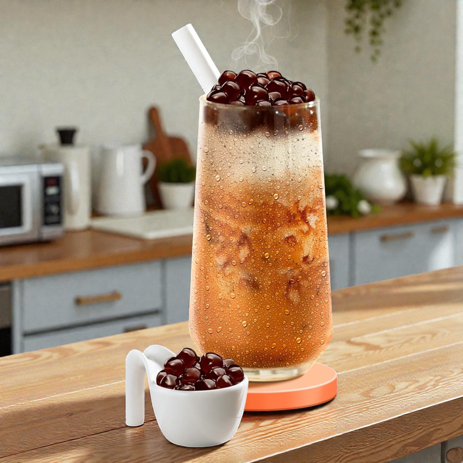 Picture of J WAY Instant Boba Bubble Pearl Thai Milk Tea, Brown Sugar Flavor, Paper Straws Included - 3 Servings