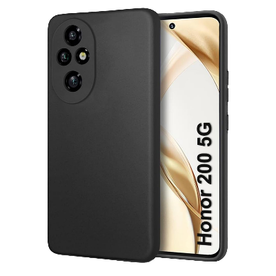 Picture of LIRAMARK Silicone Soft Back Cover Case with Micro-Fibre Cloth On Inner Side for Honor 200 5G (Black)