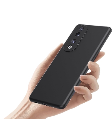 Picture of For Honor 90 SHOPBYSHOP Back Cover Silicone Soft Matte Finish Shockproof Anti Scratch Back Case Cover for Honor 90 -(Silicone/Black)