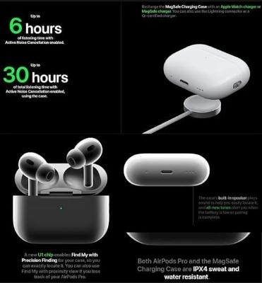 Picture of Airpods 2nd generation Pro Made In Dubai With Wireless Charging Case- Black - Bluetooth Headphone .
