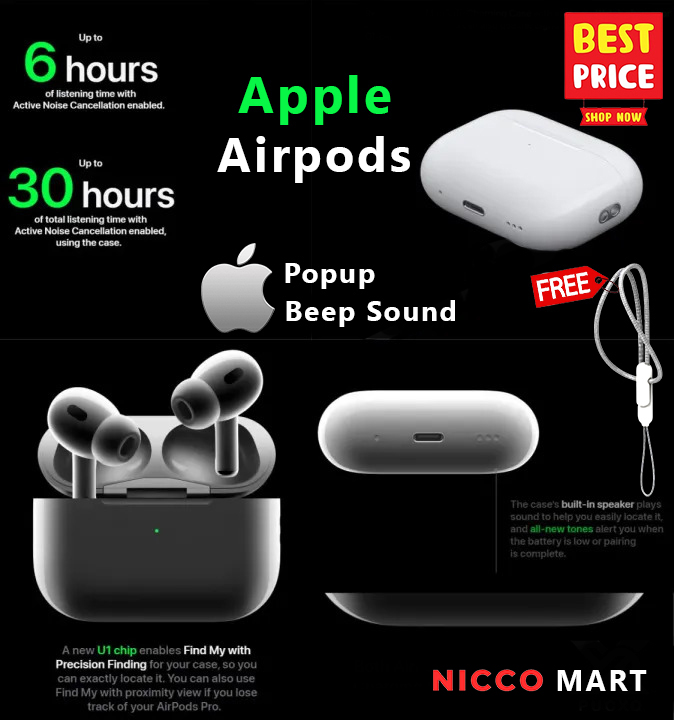 Picture of Airpods 2nd generation Pro Made In Dubai With Wireless Charging Case- Black - Bluetooth Headphone .