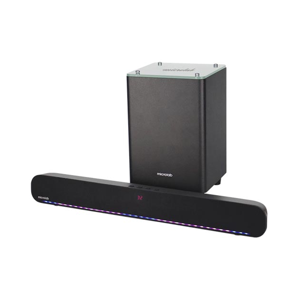 Picture of Microlab ROCKBAR 500 Color LED Design Soundbar - Color LED Design Soundbar - Output power: 60W RMS (15W x 2 + 30W) - Interfaces: Bluetooth, Aux, Optical, Remote - Independent subwoofer, more pure sound