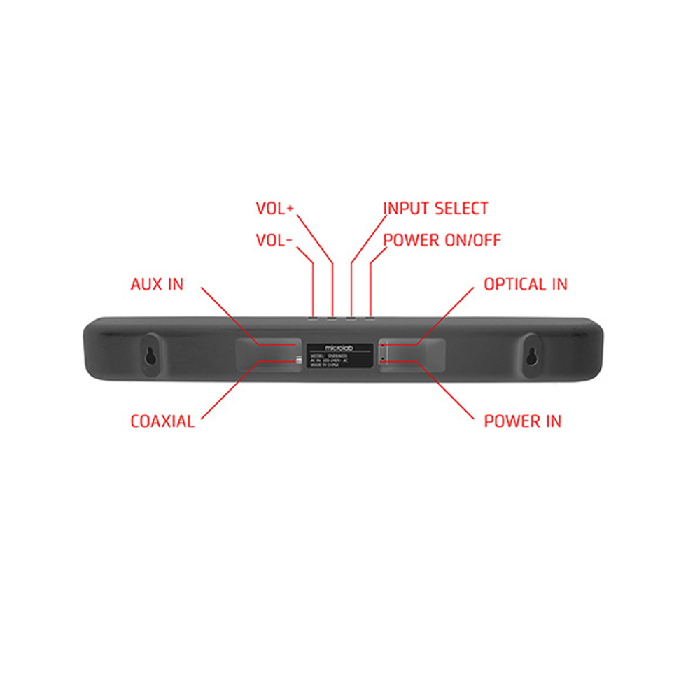 Picture of Microlab ONEBAR04 Stylish 7-Colour Stereo Bluetooth Soundbar - Wireless Soundbar - Output Power: 40 Watt RMS - Interfaces: Bluetooth, 3.5mm line in, Optical, Coaxial - LED: Colorful LED light effect